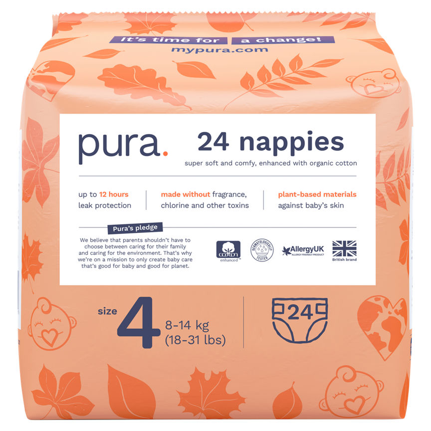 Pura 24 Nappies Size 4 8-14 kg (18-31 lbs)