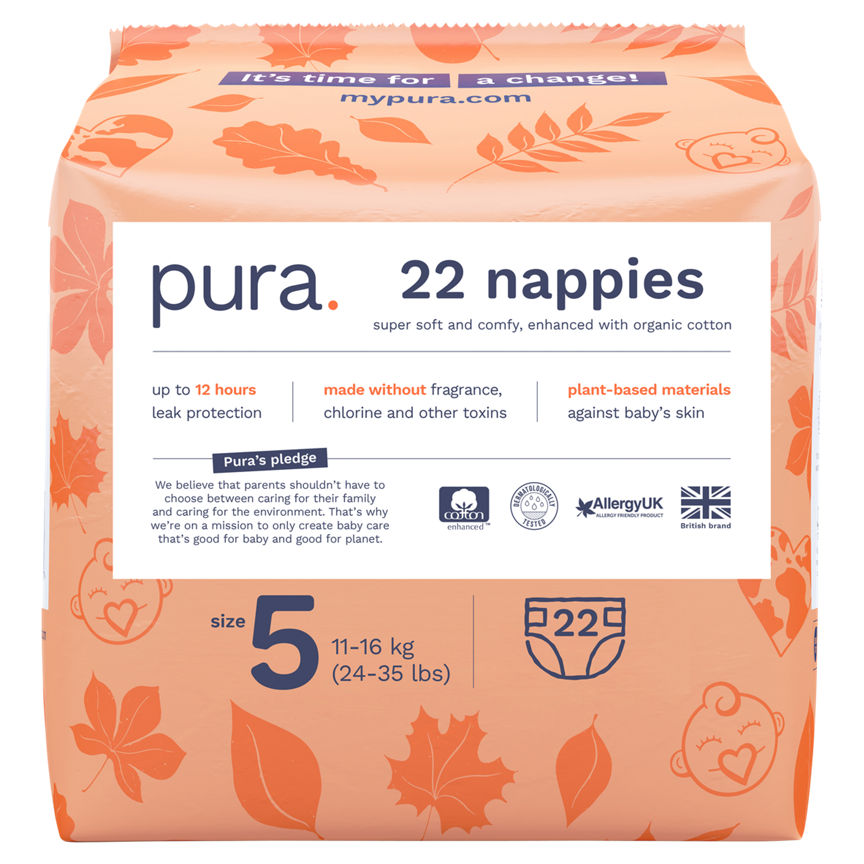 Pura 22 Nappies Size 5 11-16kg (24-35lbs) GOODS ASDA   