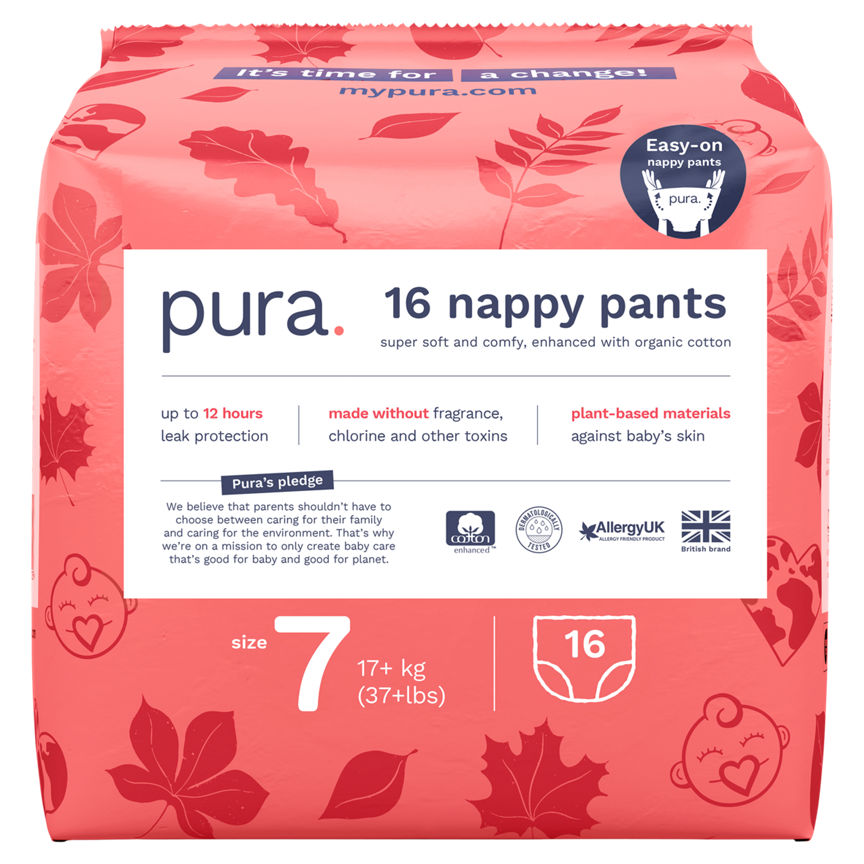 Pura 16 Nappy Pants Size 7 17+ kg (37+lbs) GOODS ASDA   