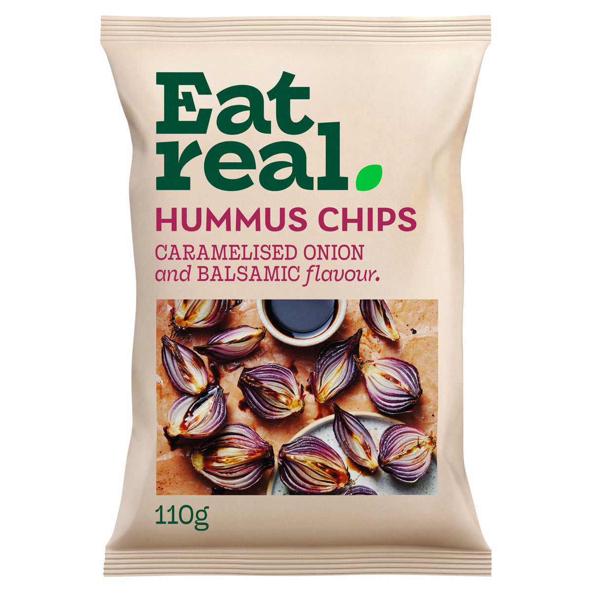Eat Real hummus chips caramelised onion balsamic 110g, imported from the UK
