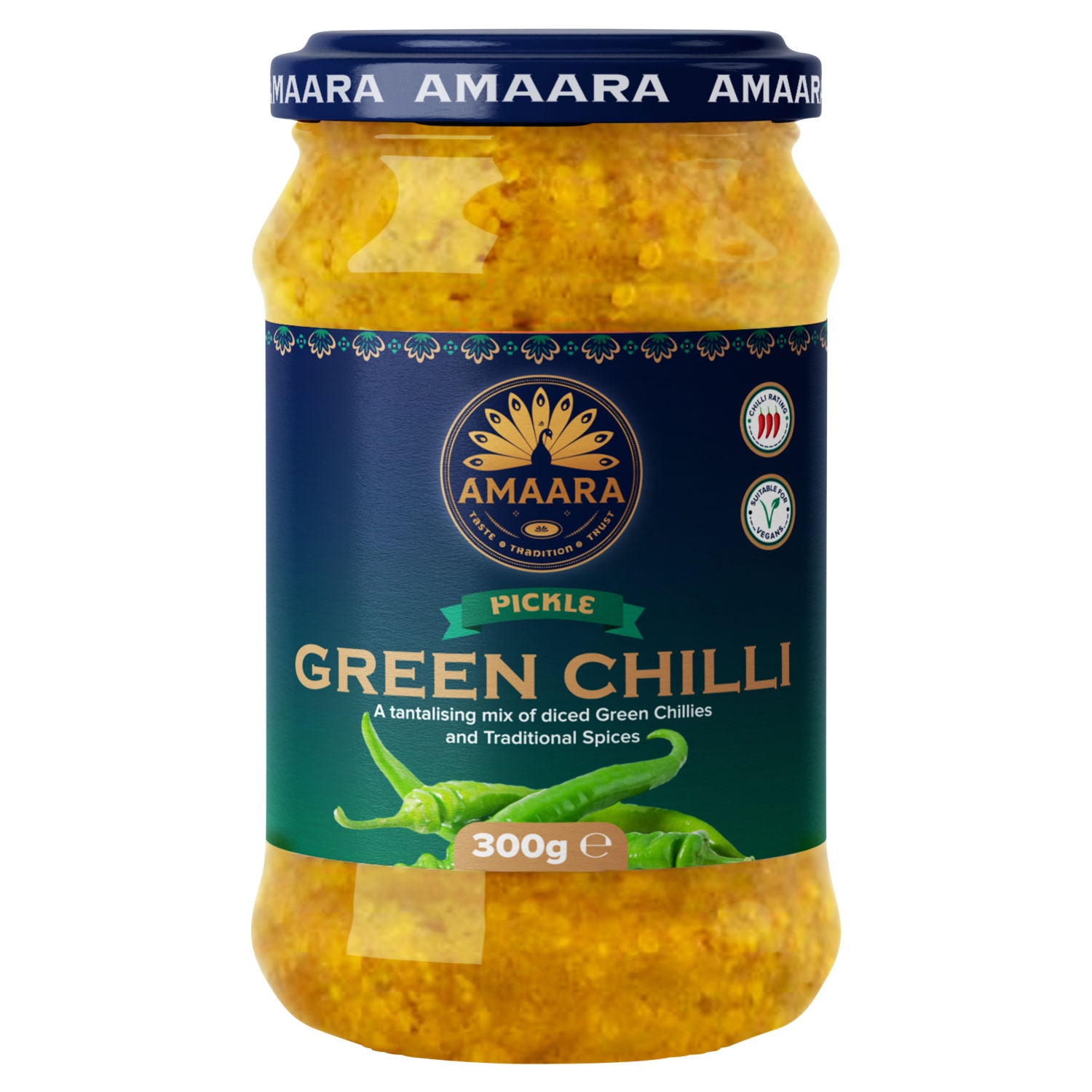 Amaara green chilli pickle 300g, UK version