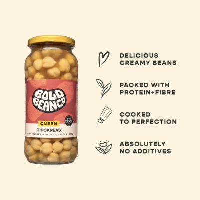Bold Bean Co Queen Chickpeas 570g jar, imported from the UK