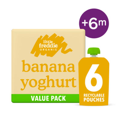 ASDA Little Freddie Organic Banana Yoghurt Stage 1 +6m Smooth Baby Yoghurt 6 x 100g- Buy online at McGrocer