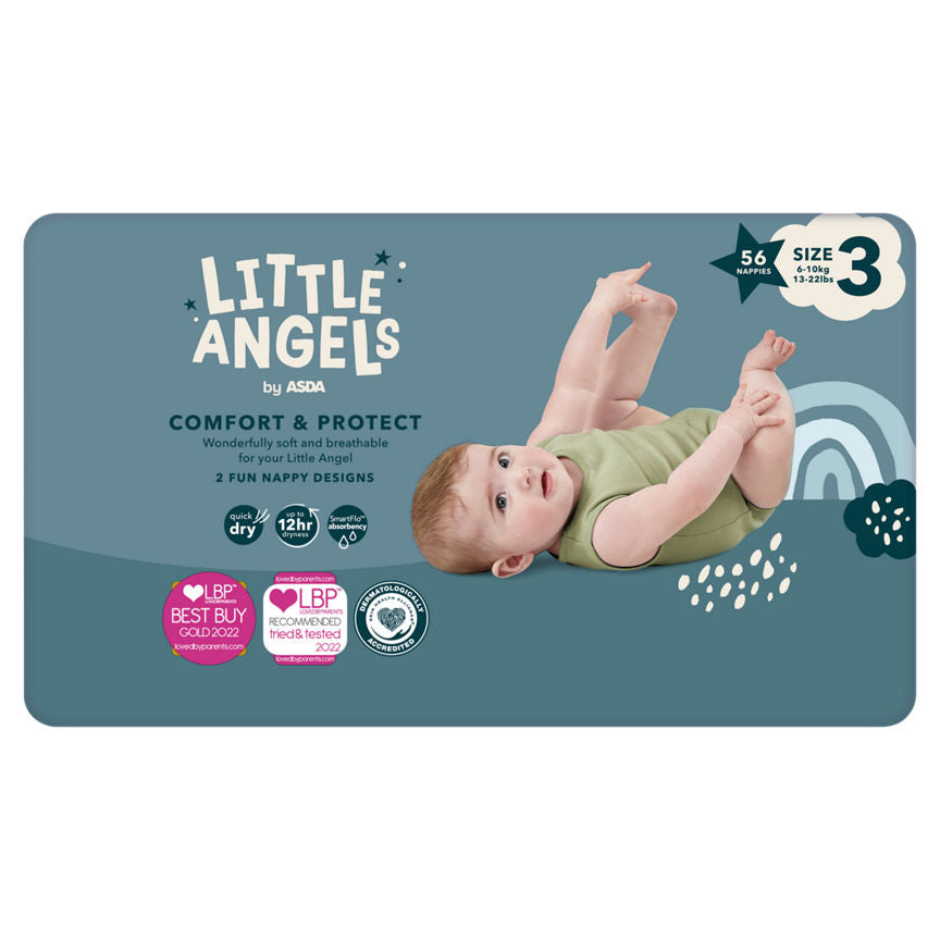 LITTLE ANGELS by ASDA Size 3 Comfort & Protect 56 Nappies