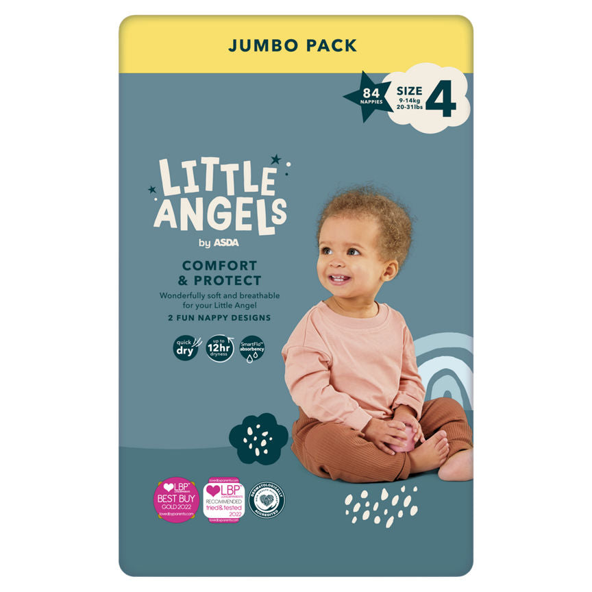 LITTLE ANGELS by ASDA Size 4 Comfort & Protect Jumbo Pack 84 Nappies