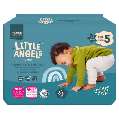 ASDA LITTLE ANGELS by ASDA by Comfort & Protect Size 5 11-16kg 24-35lbs 40 Nappies- Buy online at McGrocer