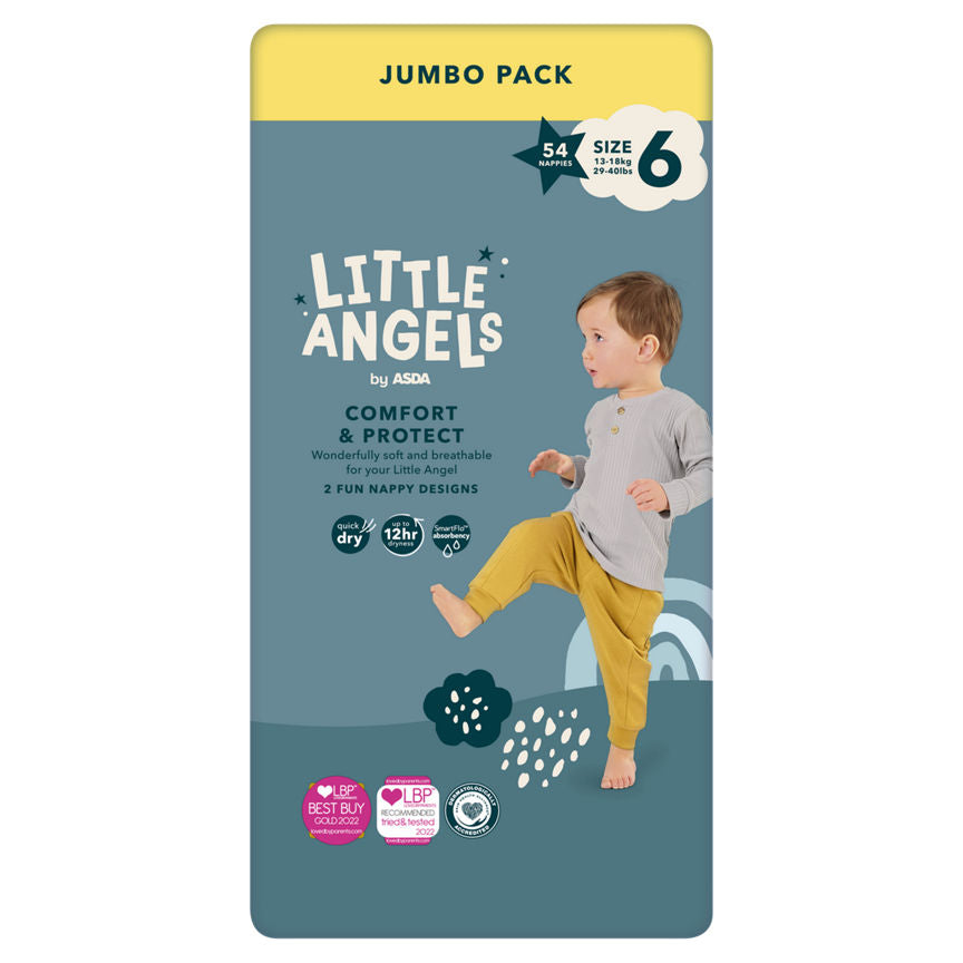 LITTLE ANGELS by ASDA Size 6 Comfort & Protect Jumbo Pack 54 Nappies