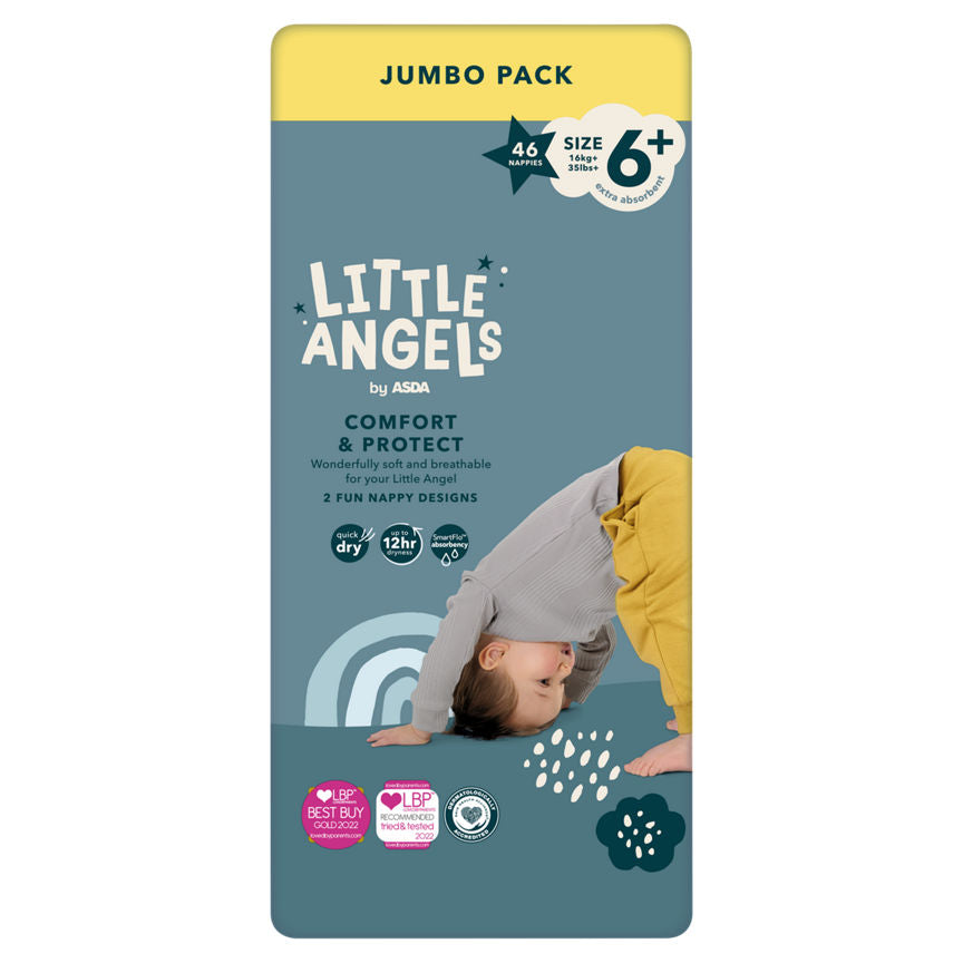 LITTLE ANGELS by ASDA Size 6+ Comfort & Protect Jumbo Pack 46 Nappies GOODS ASDA   