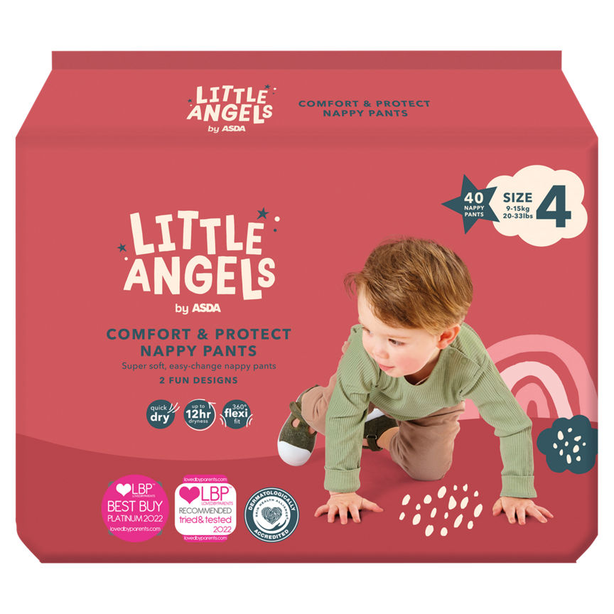 LITTLE ANGELS by ASDA Size 4 Comfort & Protect 40 Nappy Pants