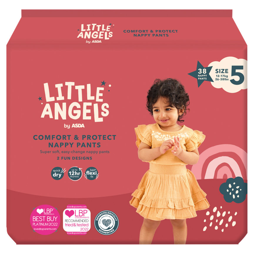 LITTLE ANGELS by ASDA Comfort & Protect Size 5 38 Nappy Pants GOODS ASDA   