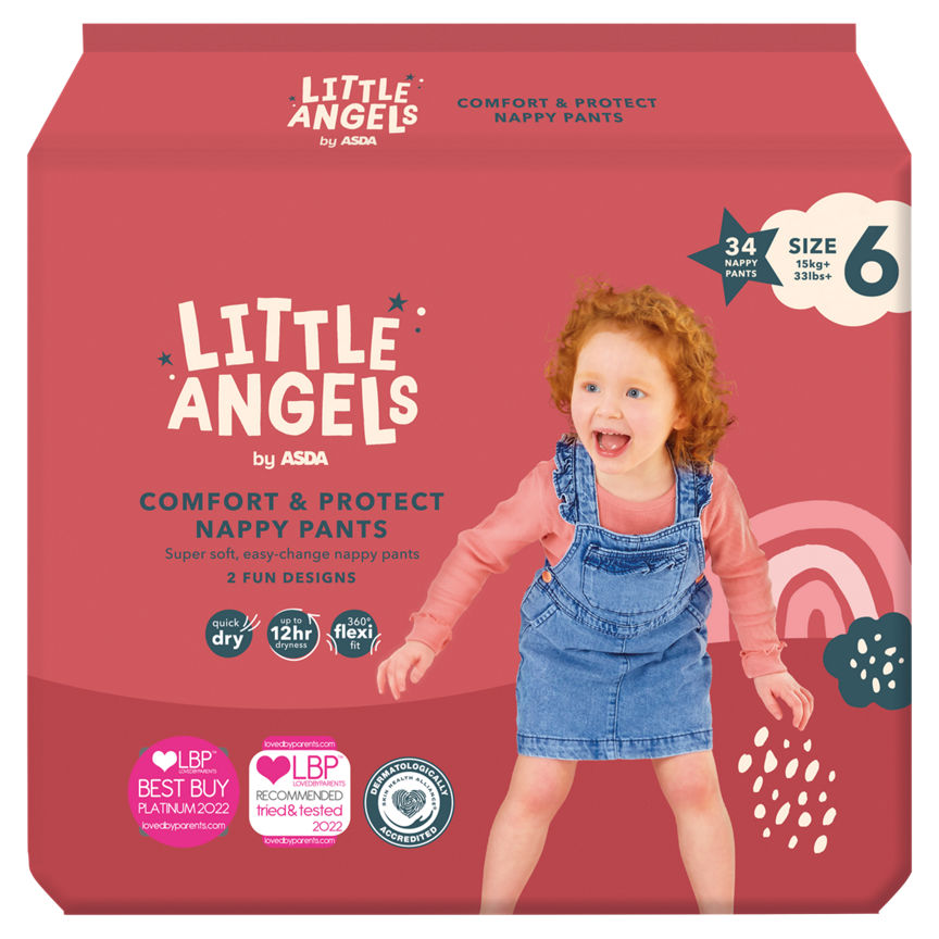 LITTLE ANGELS by ASDA Comfort & Protect Size 6 34 Nappy Pants GOODS ASDA   