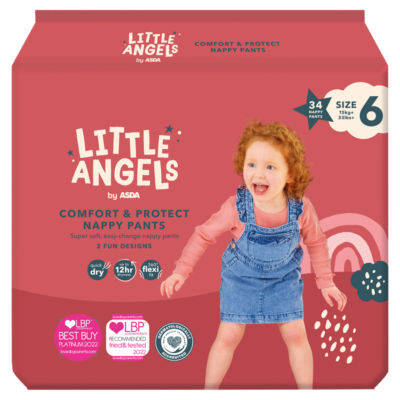 ASDA Little Angels Comfort & Protect nappy pants Size 6 15kg+ 34 pack, UK version