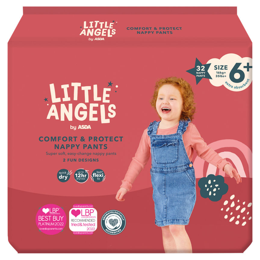 LITTLE ANGELS by ASDA Comfort & Protect Size 6+ 32 Nappy Pants GOODS ASDA   