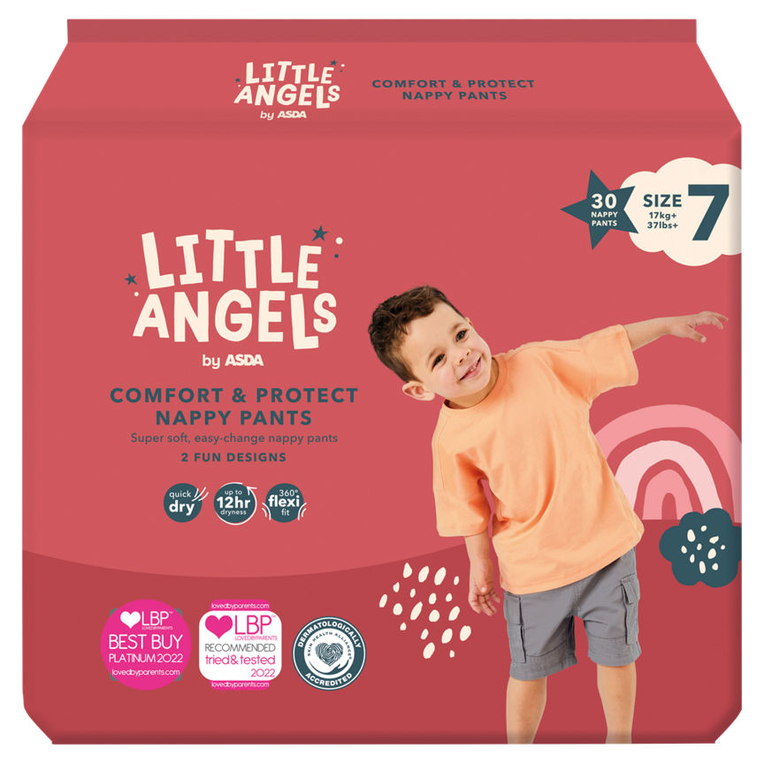 LITTLE ANGELS by ASDA Comfort & Protect Size 7 30 Nappy Pants GOODS ASDA   