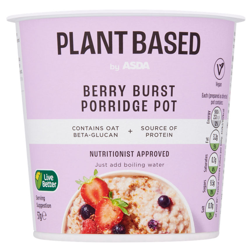 Plant Based by ASDA Berry Burst Porridge Pot