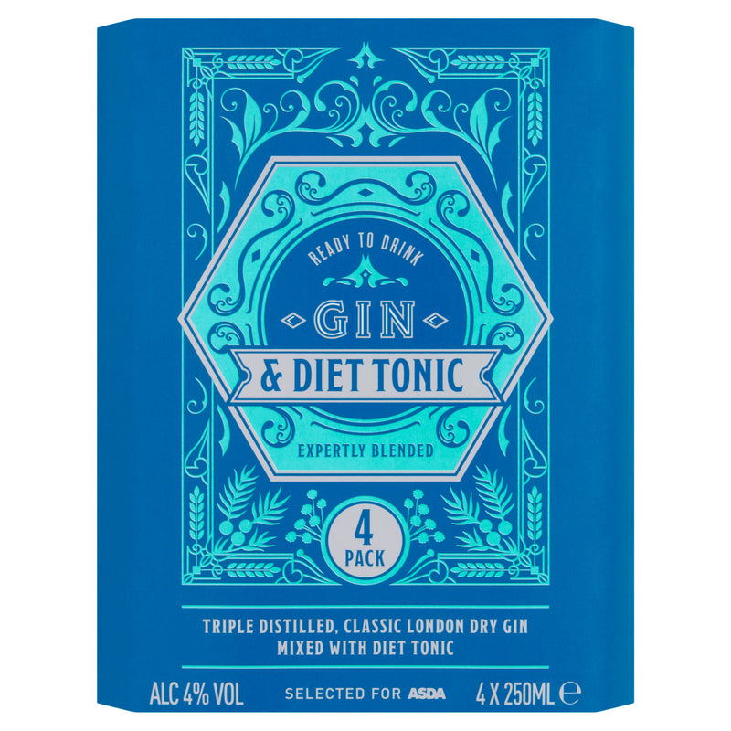 ASDA gin and diet tonic 4 x 250ml cans - British product