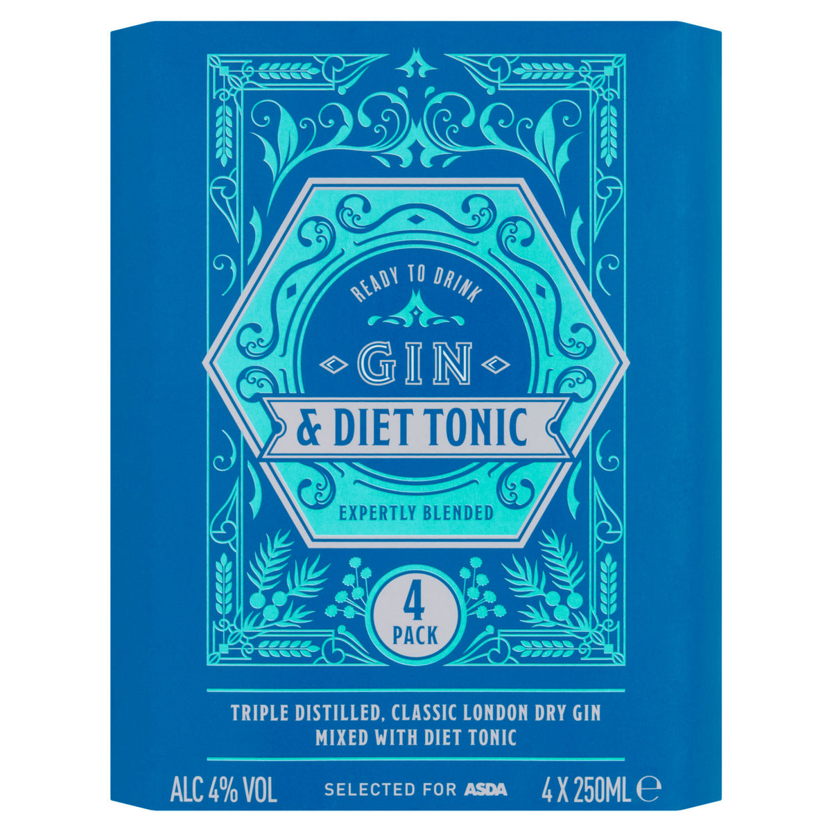 ASDA gin and diet tonic 4 x 250ml cans - British product
