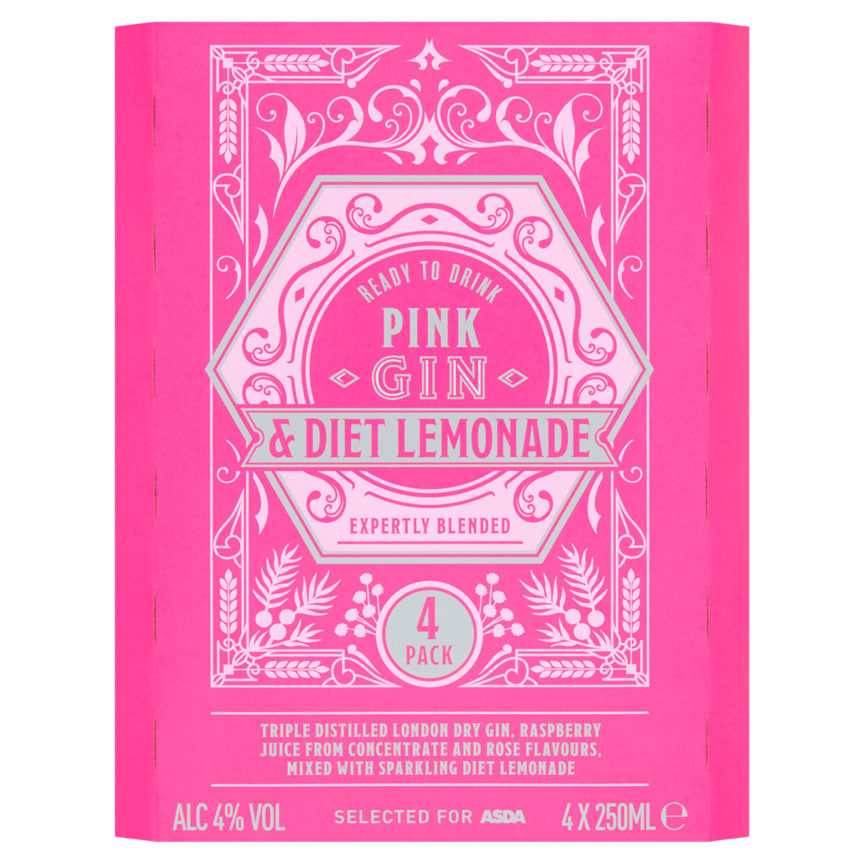 ASDA Pink Gin and Diet Lemonade 4 x 250ml