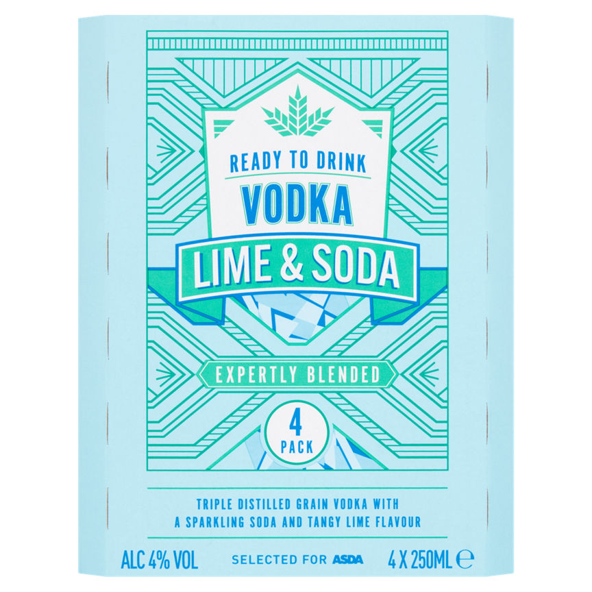 ASDA Vodka Lime and Soda 4 x 250ml GOODS ASDA   