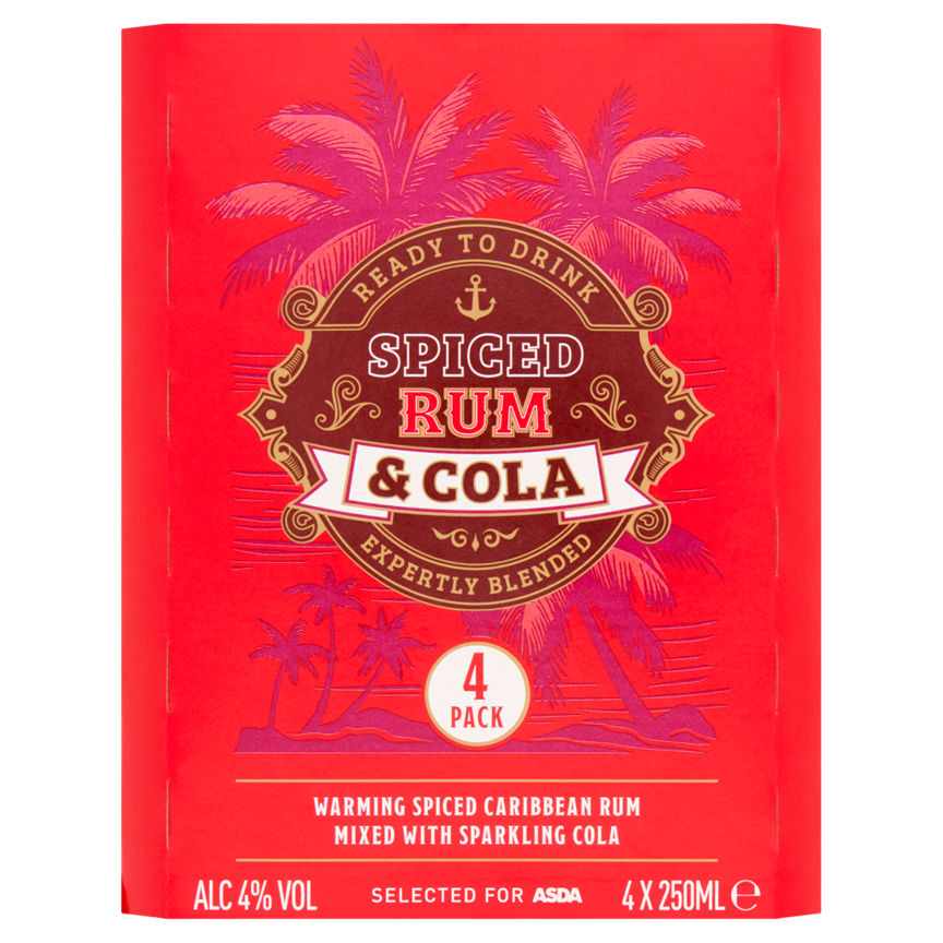 ASDA Spiced Rum and Cola 4 x 250ml GOODS ASDA   