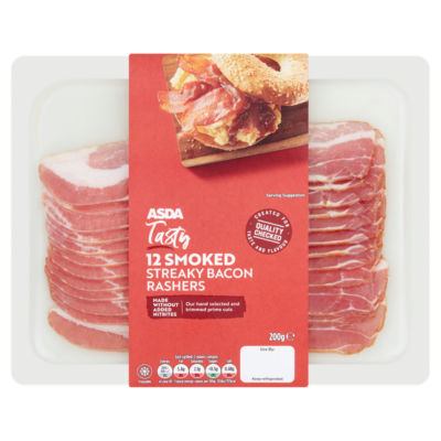 ASDA Lardons de bacon fumé, 12 paquets, 200g