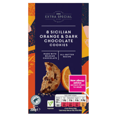 ASDA ASDA Extra Special 8 Sicilian Orange & Dark Chocolate Cookies 200g- Buy online at McGrocer