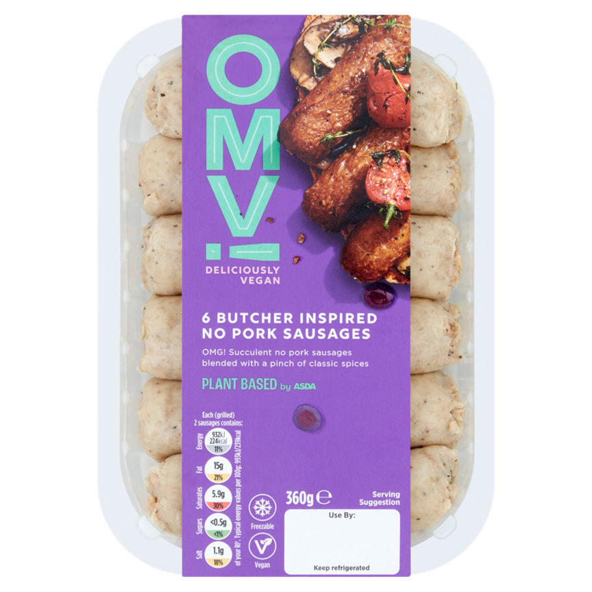 OMV! Deliciously Vegan 6 Butcher Inspired No Pork Sausages 360g