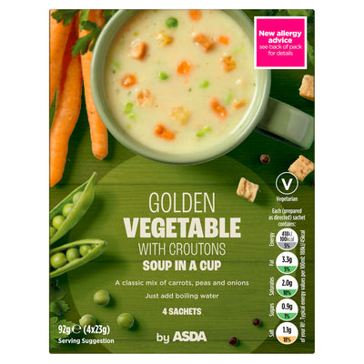 ASDA ASDA Golden Vegetable Soup in a Cup with Croutons Instant Soup 4 x 23g- Buy online at McGrocer