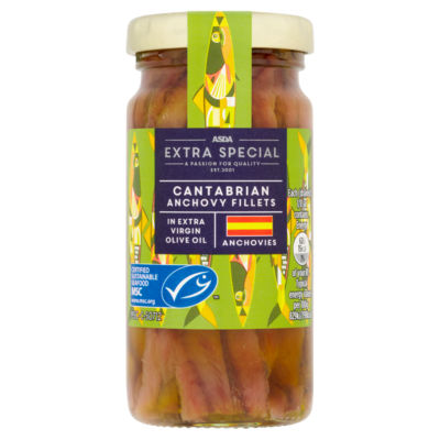 ASDA anchovy fillets in extra virgin olive oil 100g, UK version