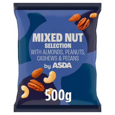 ASDA Nøtteblanding med mandler, peanøtter, cashewnøtter og pekannøtter 500 g