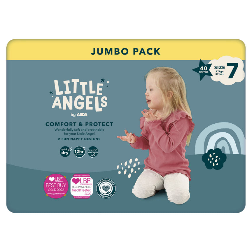 ASDA Little Angels Comfort & Protect Size 7 17kg+ Jumbo Pack 40 Nappies GOODS ASDA   