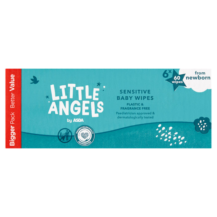 ASDA Little Angels from Newborn Sensitive Baby Wipes 6 x 60 GOODS ASDA   