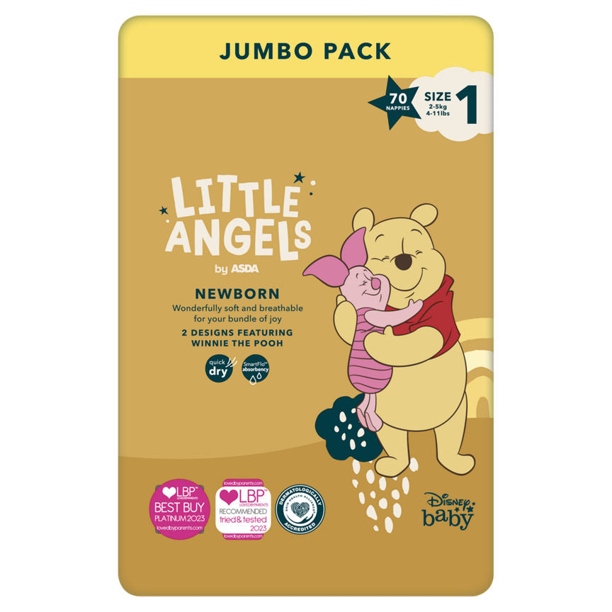 LITTLE ANGELS by ASDA Newborn Disney Size 1 2-5 kg Jumbo Pack 70 Nappies GOODS ASDA   