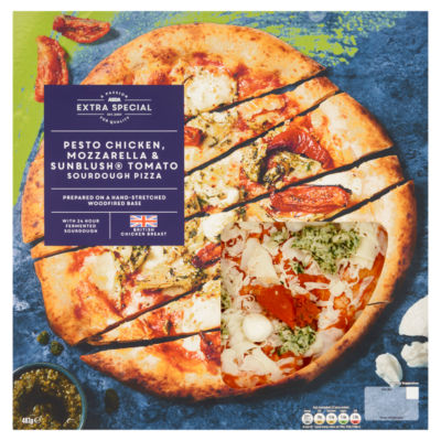 ASDA ASDA Extra Special Pesto Kylling Mozzarella Soltørket Tomat Surdeigspizza 487g- Kjøp online på McGrocer