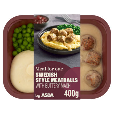 ASDA ASDA Swedish Style Meatballs with Buttery Mash Mustard Gravy Ready Meal 400g- Buy online at McGrocer