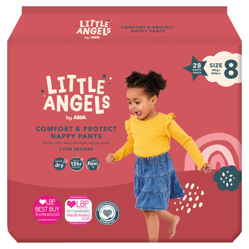 ASDA Little Angels Comfort & Protect Size 8 18kg+ 28 Nappy Pants GOODS ASDA   