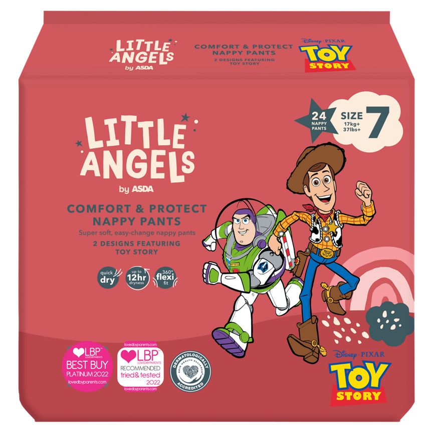 LITTLE ANGELS by ASDA Comfort & Protect Size 7 Disney 17kg+ 24 Nappy Pants GOODS ASDA   