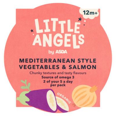 ASDA Little Angels økologiske middelhavsinspirerte grønnsaker & laks for babyer 12+ måneder babymat 200g - Kjøp online hos McGrocer