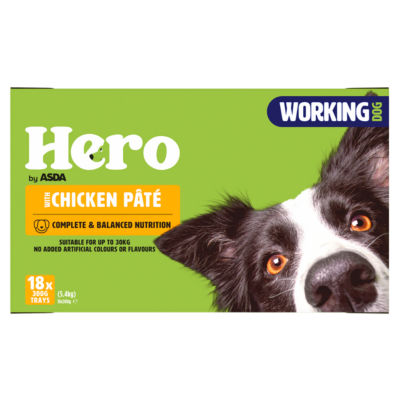 ASDA Hero Working Dog Chicken Pâté Wet Dog Food 18 x 300g- Buy online at McGrocer