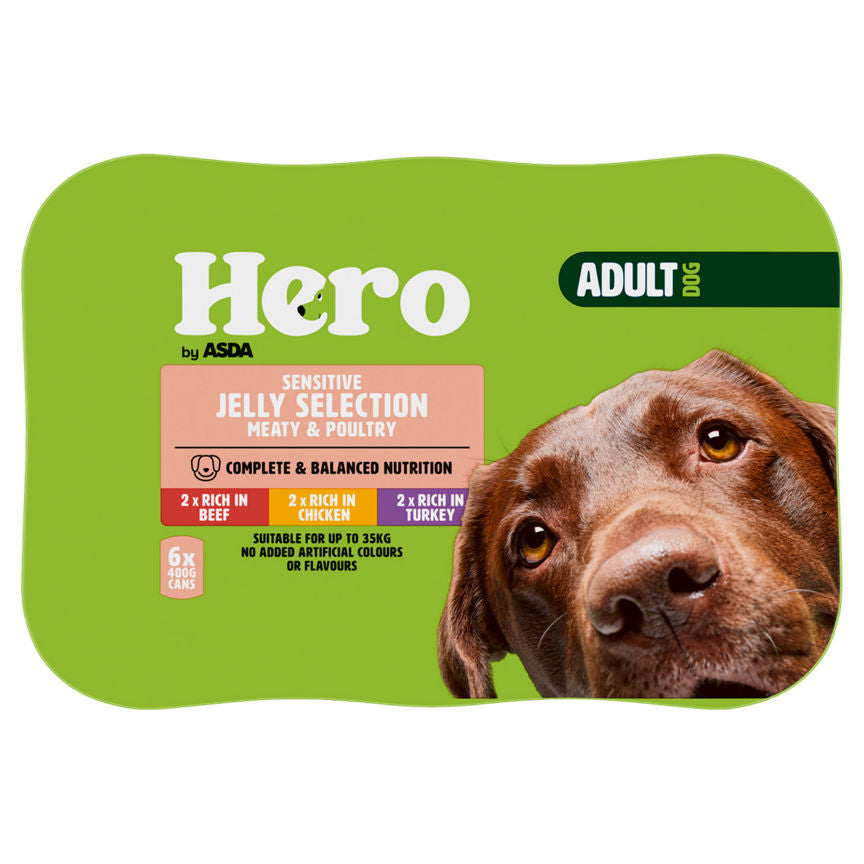 Asda Hero Sensitive Jelly Selection Meaty & Poultry Adult Dog 6 x 400g GOODS ASDA   