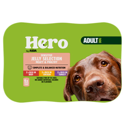 ASDA Hero Sensitive Jelly Selection Meaty & Poultry Adult Wet Dog Food 6 x 400g (2.4kg)- Buy online at McGrocer