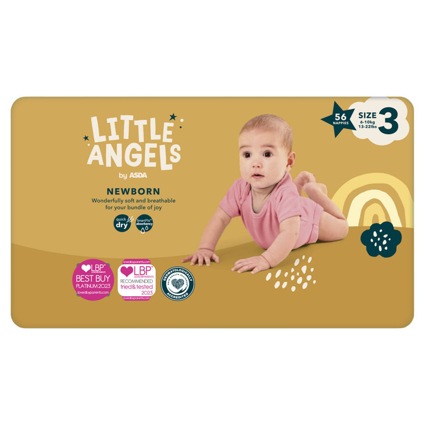 ASDA Little Angels Newborn 3 6-10kg 56 Nappies GOODS ASDA   