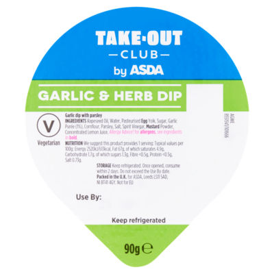 ASDA ASDA Take-Out Club Garlic Herb Dip British Chilled Dip 90g- Buy online at McGrocer