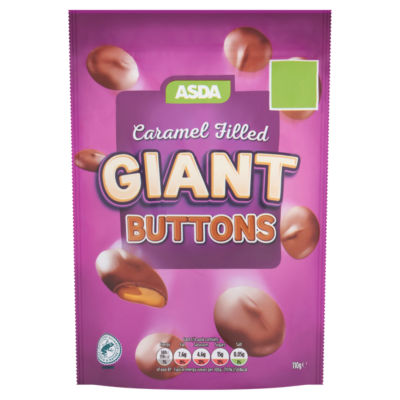 ASDA caramel filled chocolate buttons 110g, imported from the UK