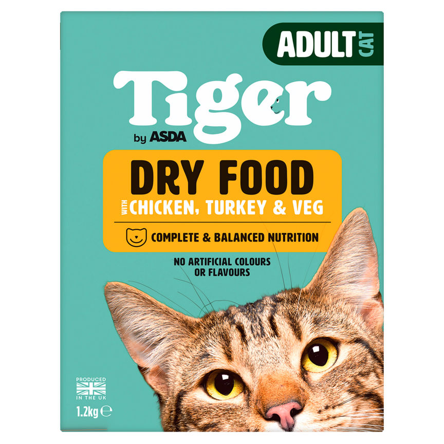 ASDA Tiger Dry Food with Chicken, Turkey & Veg Adult Cat 1.2kg GOODS ASDA   