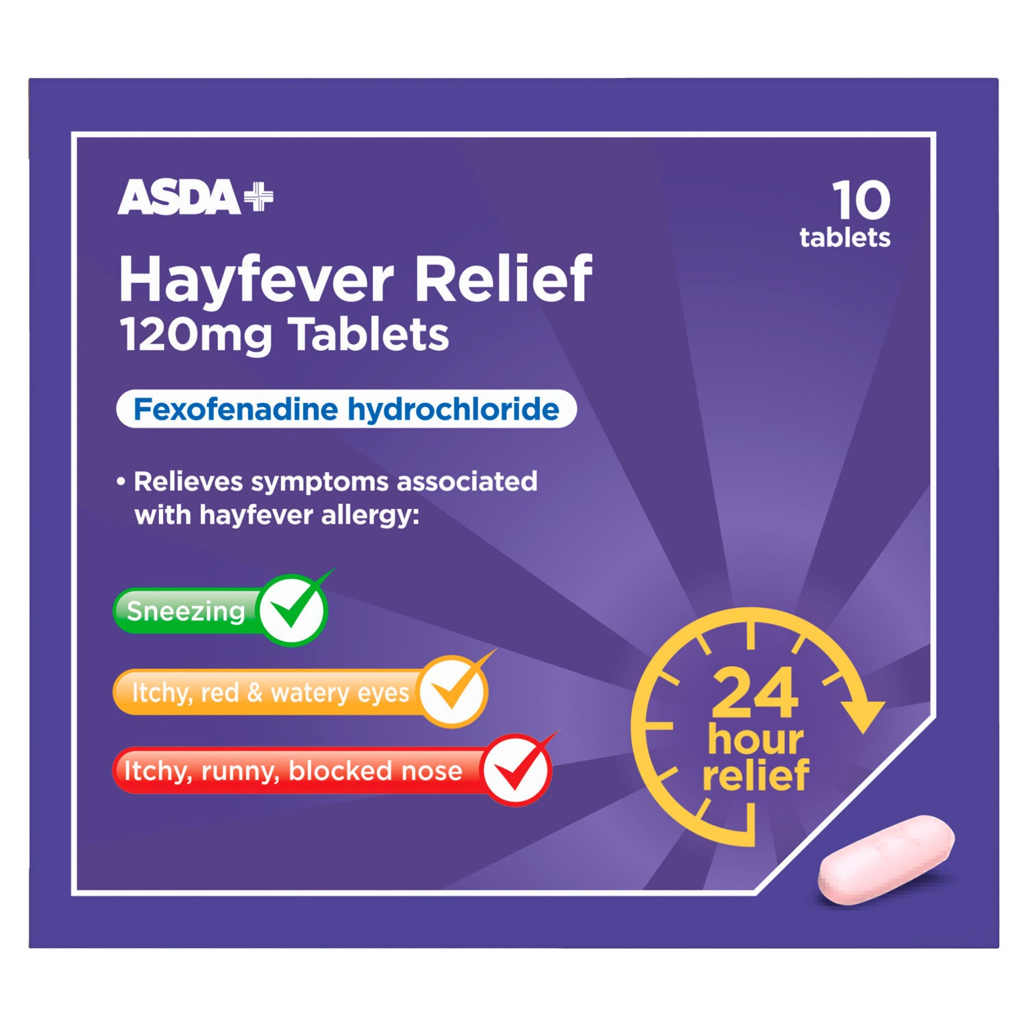 ASDA hayfever relief 120mg tablets, imported from the UK