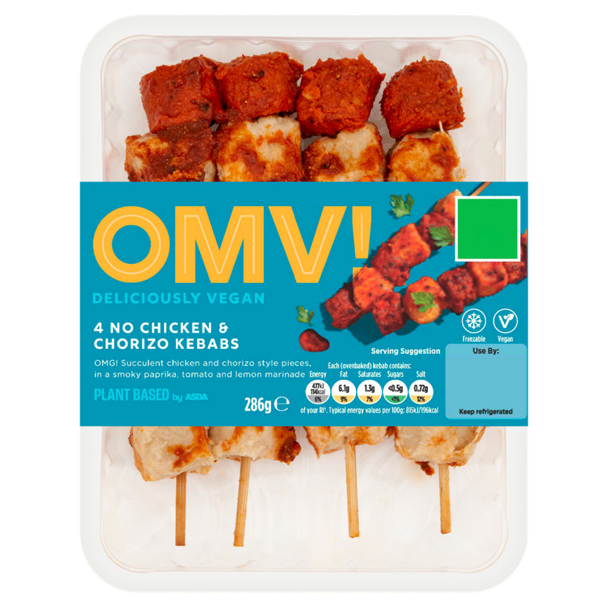 OMV! Deliciously Vegan 4 No Chicken and Chorizo Kebabs 286g