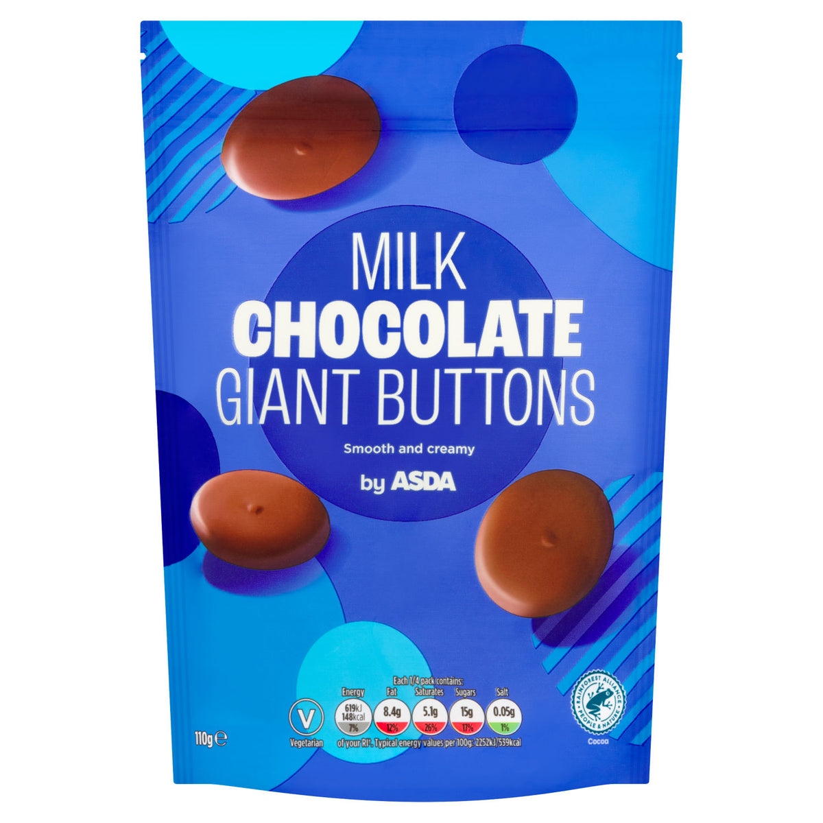 ASDA milk chocolate giant buttons 110g, imported from the UK