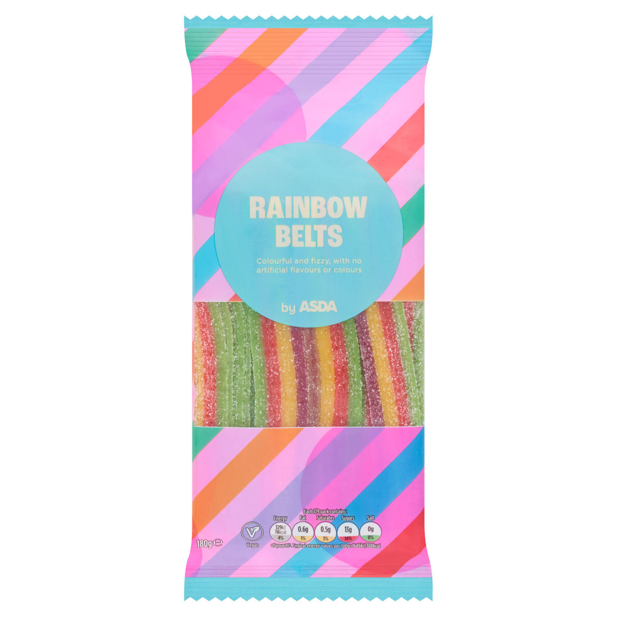 ASDA Rainbow Belts fruity sour sweets 180g (British brand)