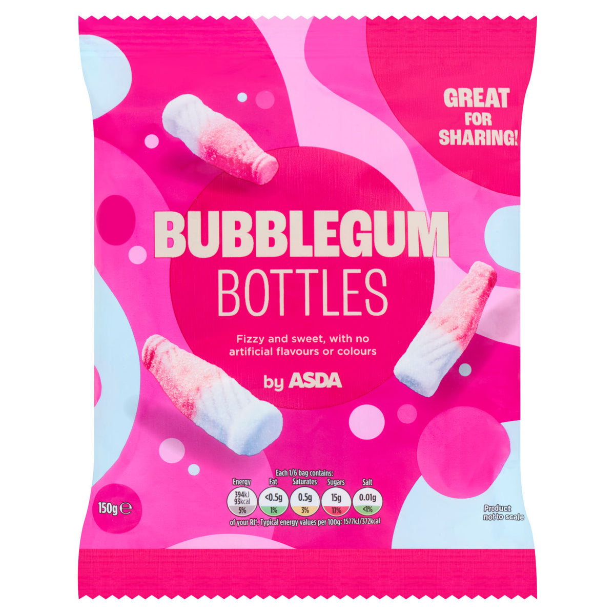 ASDA Bubblegum Bottles sour sweets 150g (British brand)